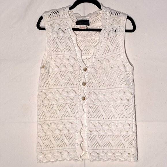 Vintage Fifty Seventh Street East White Knit Vest S - Picture 9 of 9